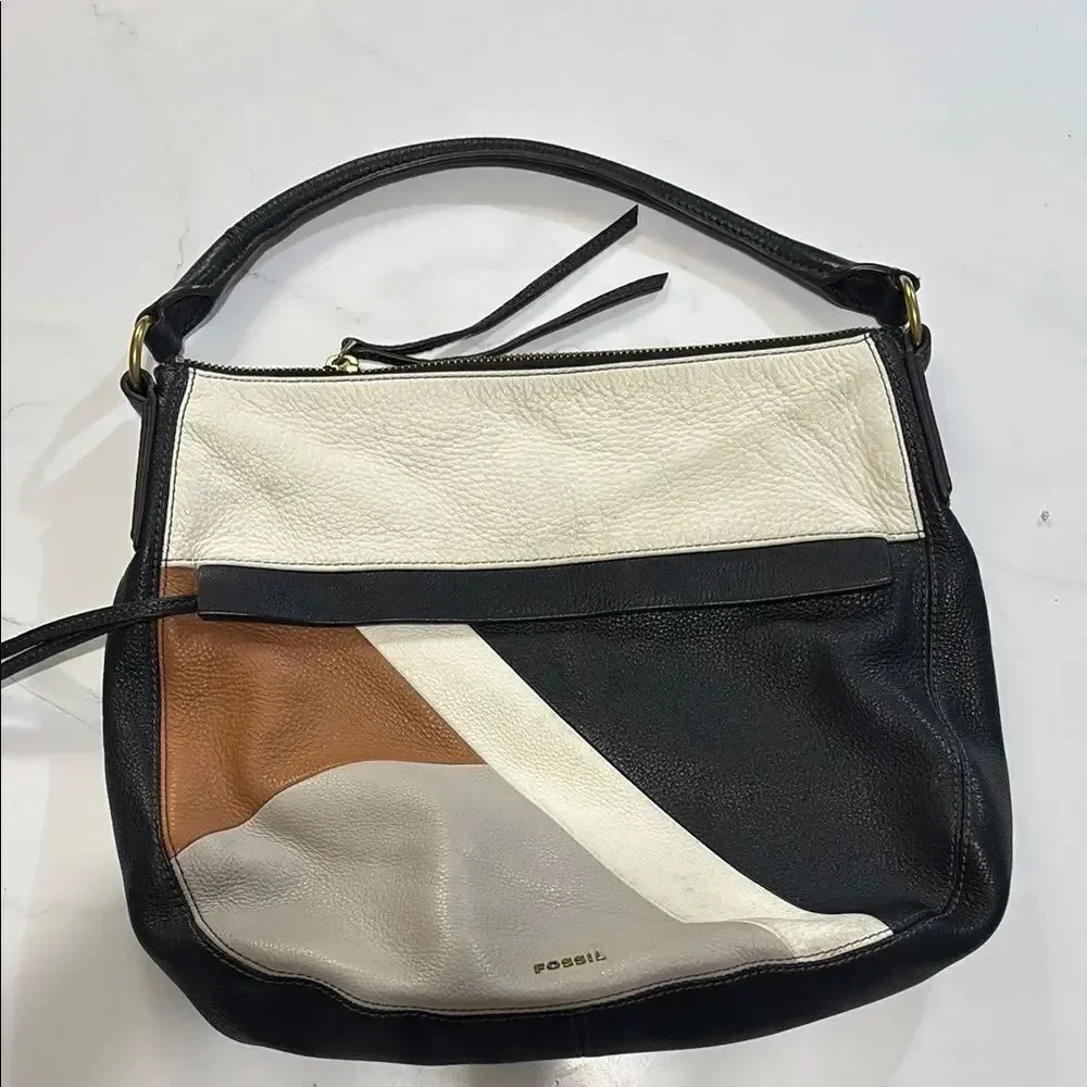 Fossil Women's Black and Brown Leather Bag